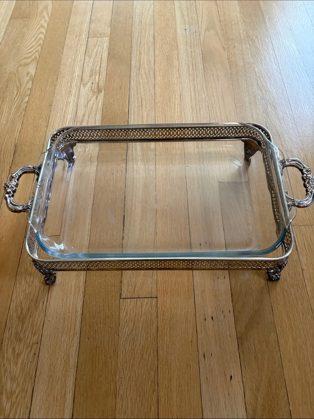 Silver Decorative Serving Tray with Handles for 9x13 pan